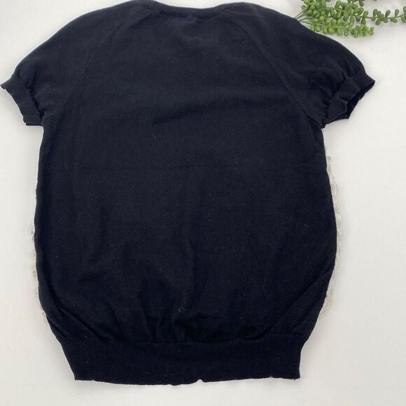 Anthropologie Moth Black White Short‎ Sleeve Crochet Plaid Cotton Sweater Small - Picture 2 of 7